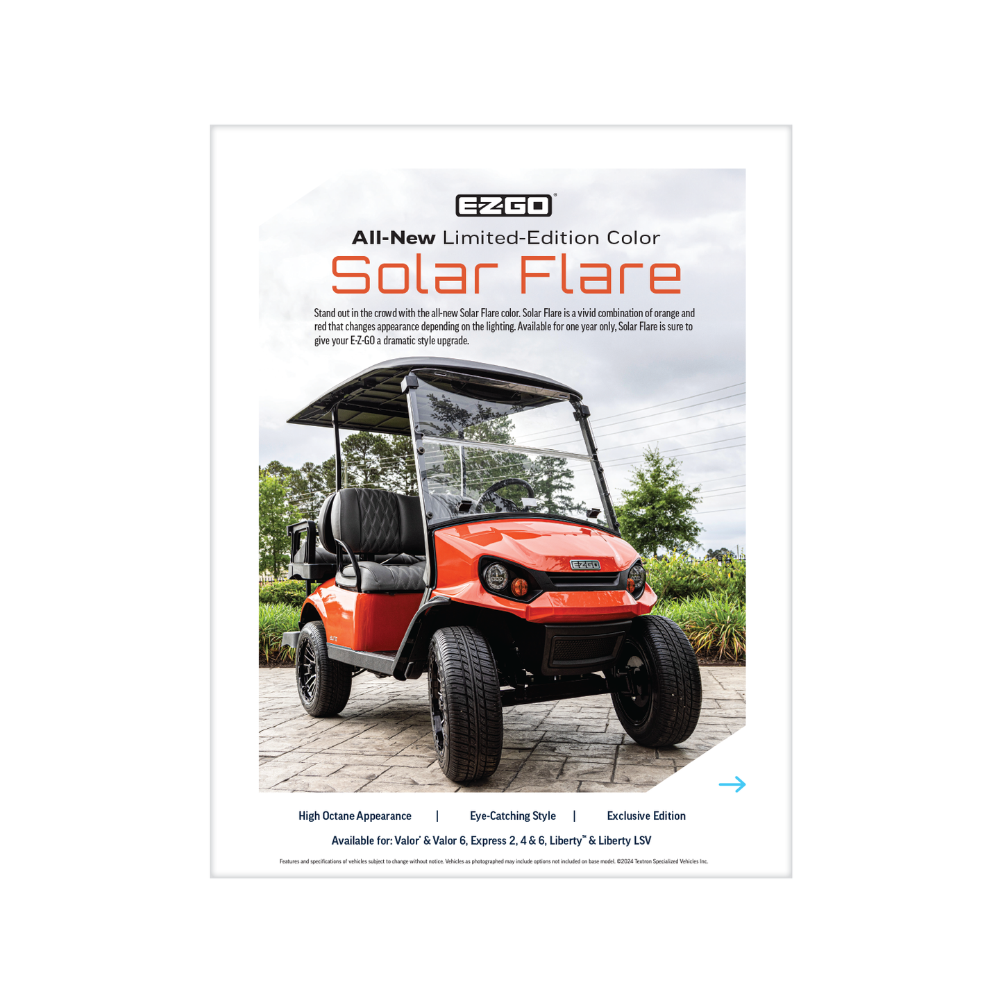 E-Z-GO MY25 Solar Flare Limited-Edition Color Sell Sheet